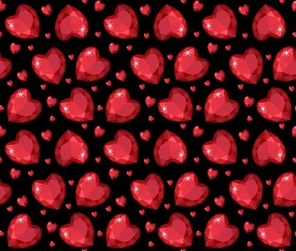 Jewelry ruby red heart seamless pattern. Brilliant, gems hearts endless bac.. Illustrazione stock