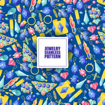 Jewelry seamless pattern, vector illustration. Sparkling diamonds and jewels イラスト素材