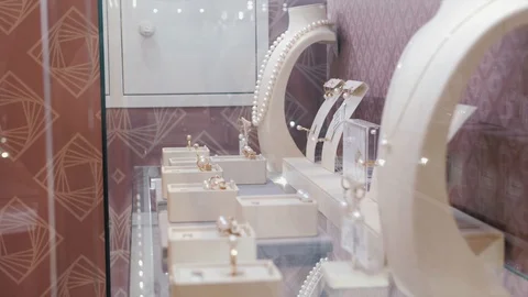 Jewelry Showcase. Gold and Gem Jewelry Stock-Footage 127063243