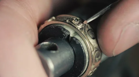 Jewelry Work. Processing of Gold Ring. Slow-Mo. Close-Up Stock Footage 62505314