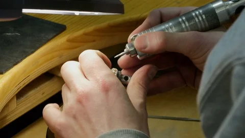 Jewelry Work. Processing of Gold Ring. Close-Up Stock Footage 73053333