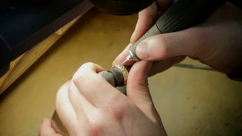 Jewelry Work. Processing of Gold Ring. Close-Up Stock Footage 73054027