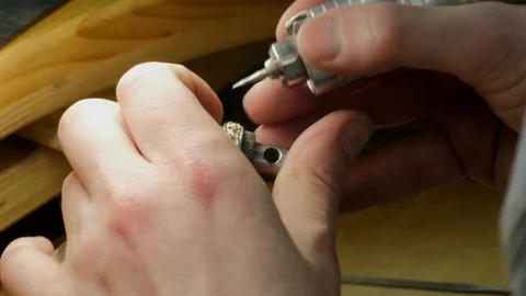 Jewelry Work. Processing of Gold Ring. Close-Up Stock Footage 73054446