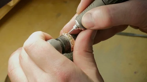 Jewelry Work. Processing of Gold Ring. Close-Up Stock Footage 73054485