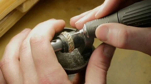 Jewelry Work. Processing of Gold Ring. Close-Up Stock Footage 73054699