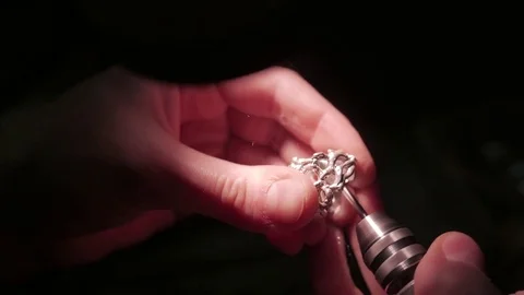 Jewelry work. Processing of silver ring. Close-Up. 4K UHD 動画素材 71280306