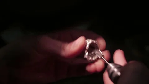 Jewelry work. Processing of silver ring. Close-Up. 4K UHD Stock Footage 71280515