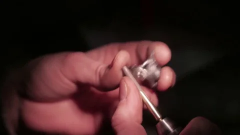 Jewelry work. Processing of silver ring. Close-Up. 4K UHD Stock Footage 71280636