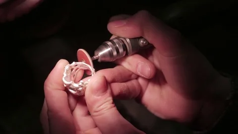 Jewelry work. Processing of silver ring. Close-Up. 4K UHD Vídeos de archivo 71280748