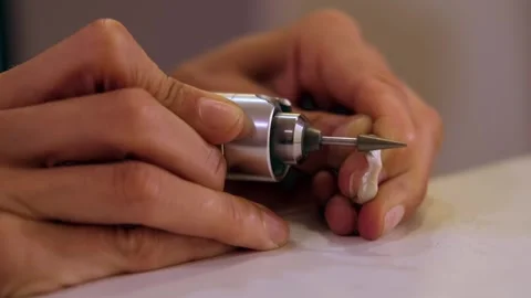 Jewelry workshop, ring sharpening with a drill Stock Footage 283000306