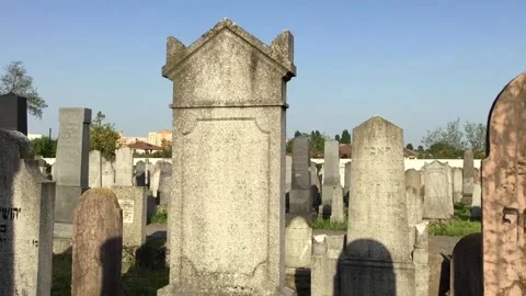 Jewish burial site with many ornamental graves and religious symbols Stock Footage