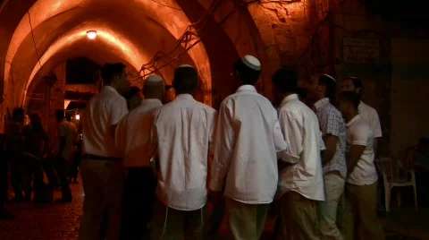 Jewish celebration in Alley of Old City of Jerusalem Stock Footage