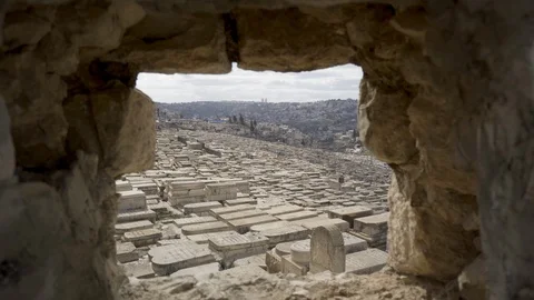 Jewish Cemetery, Jerusalem, Israel. Sunny day Stock Footage