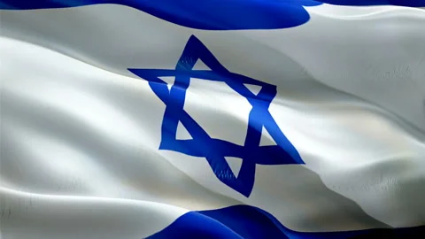 Jewish flag Closeup 1080p Full HD 1920X1080 footage video waving in wind. Stock Footage 166313668