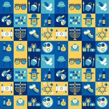 Jewish holiday Hanukkah greeting card traditional Chanukah symbols - menorah Stock Illustration