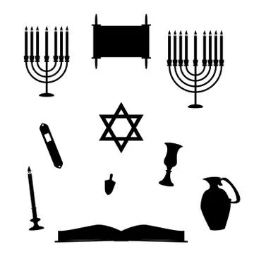 Jewish Religious Objects Silhouettes Stock Illustration