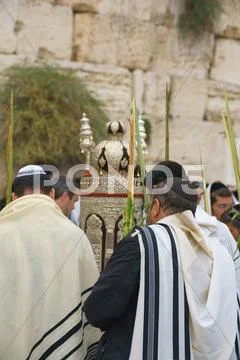 Jewish Sunrise Prayers at the Western Wall, Israel Stock Photos