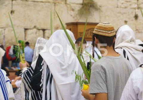 Jewish Sunrise Prayers at the Western Wall, Israel Stock Photos