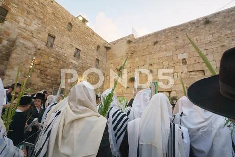 Jewish Sunrise Prayers at the Western Wall, Israel Stock Photos