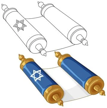 Jewish Torah Scroll Vector Illustration in Color and Line Art Stockillustratie