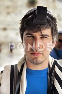 Jewish tourist portrait at the western wall Stock Photos