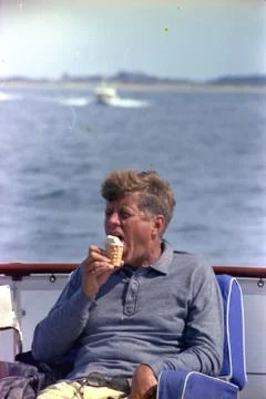JFK Eats Ice Cream Cone 스톡 사진
