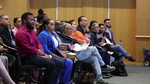 JFK library hosts naturalization ceremony for new US citizens, BOSTON, US - 02 M Stock Footage 234470778
