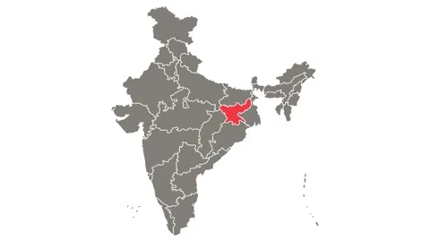 Jharkhand state blinking red highlighted in map of India Vídeo Stock 156033333