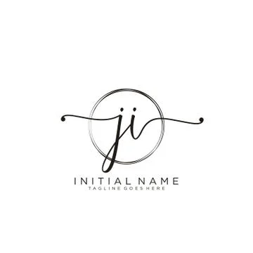 JI Initial handwriting logo with circle template vector Stock Illustration
