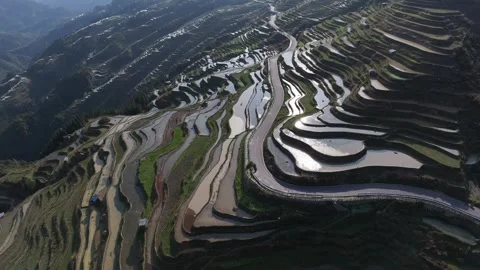 Jiabang Terraced Fields Rural Scenery in Qiandongnan, Guizhou China Stock Footage 307581321
