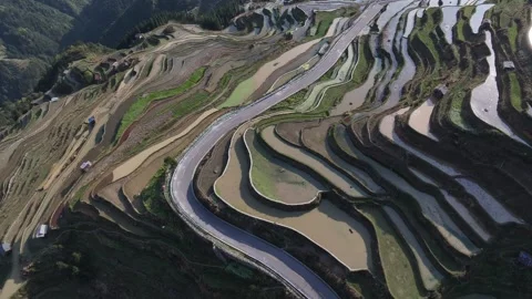 Jiabang Terraced Fields Rural Scenery in Qiandongnan, Guizhou China Stock Footage 307581350
