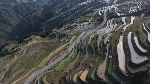 Jiabang Terraced Fields Rural Scenery in Qiandongnan, Guizhou China Stock Footage 307581381