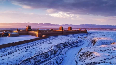 Jiayuguan Great Wall Time-lapse at Dawn Stock Footage 334343814
