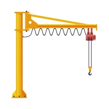 Jib Crane, Elevating Construction Equipment Flat Vector Illustration Stock Illustration