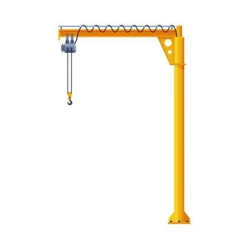 Jib Crane, Yellow Elevating Cargo or Construction Equipment Flat Vector Stock Illustration