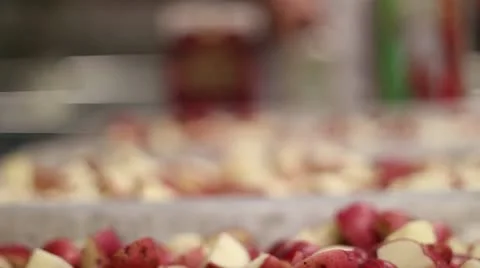 Jib down sliced potatoes on tray Stock-Footage 10681349