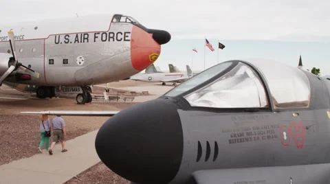 Jib over old Air Force planes Stock Footage 62651924
