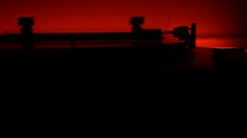 Jib Up Reveal Backlit Record Player Turntable Playing Album Stock Footage 97031663