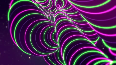Jib up revealing an abstract shape formed by neon green and violet circles. 스톡 동영상 145386017