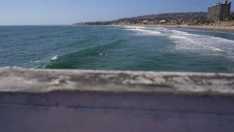 Jib Up Reveals Surfer in Waves Stock Footage 96040817