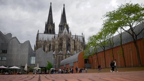 Jib Shot Cologne Cathedral Dramatic Sky Stock Footage 106964156