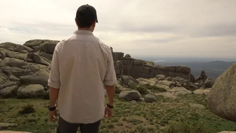 Jib shot of hiker in the mountain Stock Footage 75302602