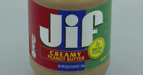 Jif Peanut Butter Jar - static - Close up of Logo Stock Footage 195772818
