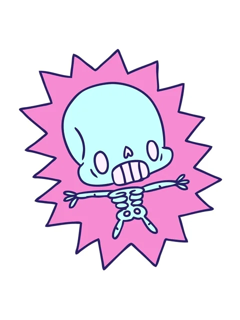 Jiggle and pause animation of cartoon illustration kawaii electrocuted skelet Stock Footage 324174461