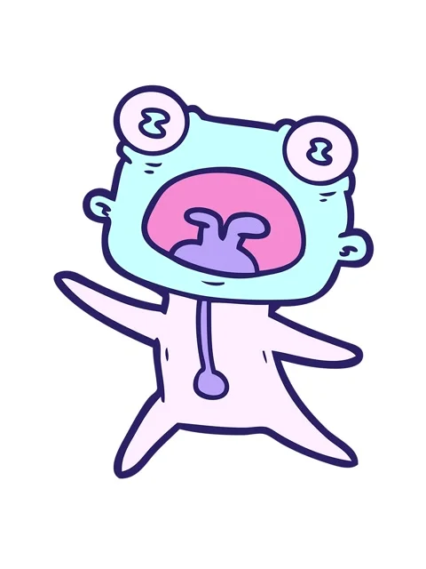 Jiggle and pause animation of cartoon weird alien running away Stock Footage 324181814