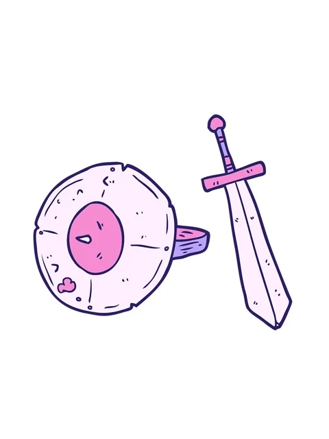 Jiggle and pause animation of cartoon old gladiator shield and sword Stock Footage 324446256