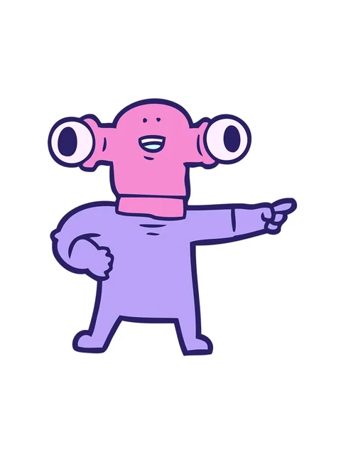 Jiggle and pause animation of friendly cartoon alien pointing Stock Footage 324467401