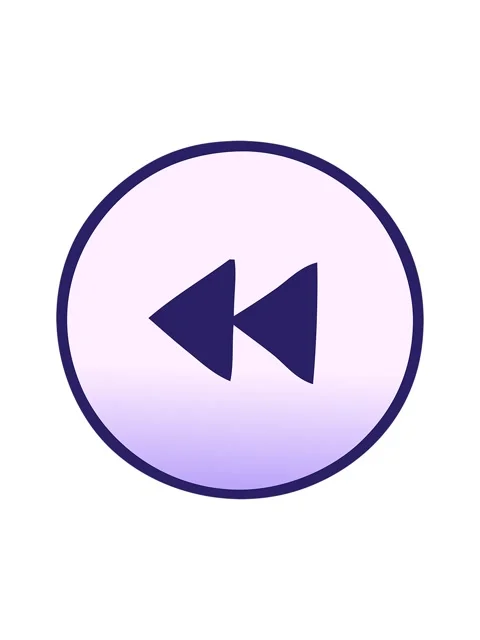 Jiggle and pause animation of gradient shaded cartoon of a rewind button Stock Footage 323602539