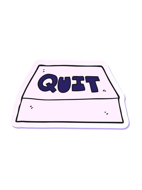 Jiggle and pause animation of sticker of a cartoon quit button Stock Footage 324494121
