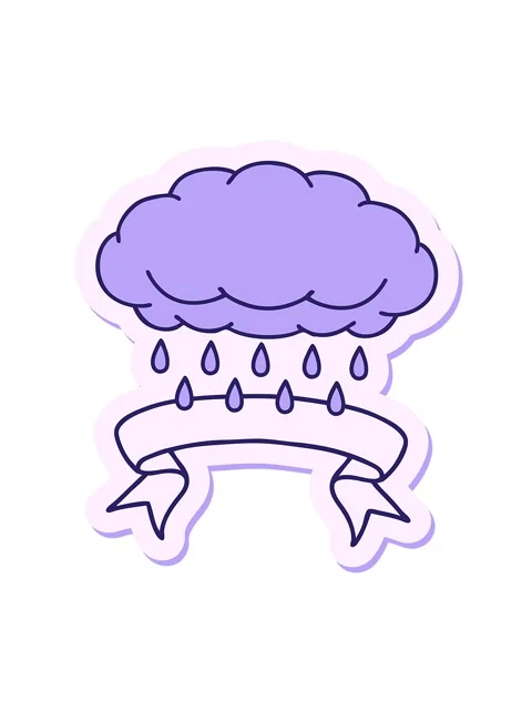 Jiggle and pause animation of tattoo style sticker with banner of a cloud r.. Video stock 324423779